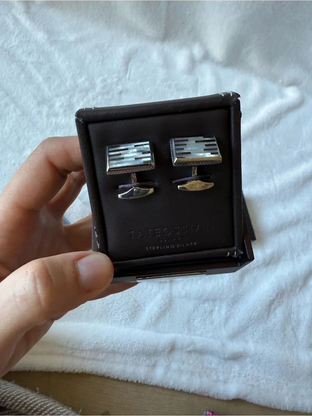 Tateossian London CL6017 Sterling Silver Black & White MOP Cufflinks w/ Box
